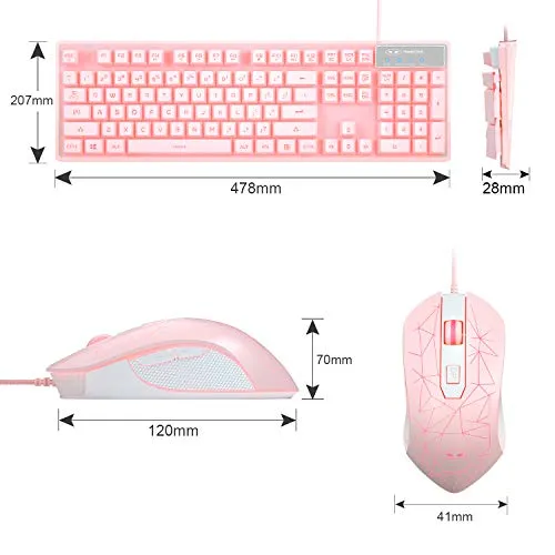 Gaming Keyboard and Mouse Combo, 7 Colors LED Backlit Keyboard w/104 Keys Computer PC Gaming Keyboard for PC/Laptop