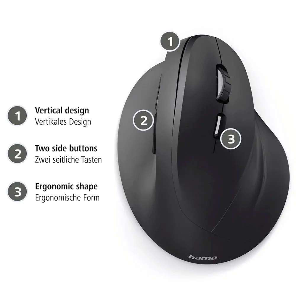 Hama EMW-500 Ergonomic Wireless Mouse - Black | 370396