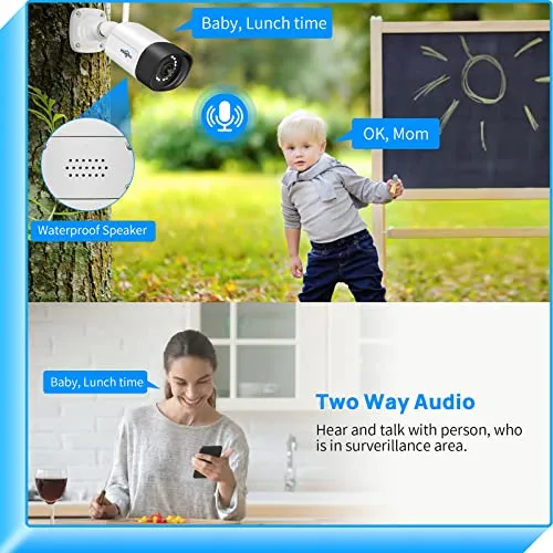 Hiseeu 2K Outdoor Security Camera bullet,2-Way Audio, 3MP Surveillance IP Cameras,IP66 Waterproof, Remote Viewing,Motion Detection,Night Vision,Cloud&SD Storage,Compatible with Hiseeu Wireless Systems