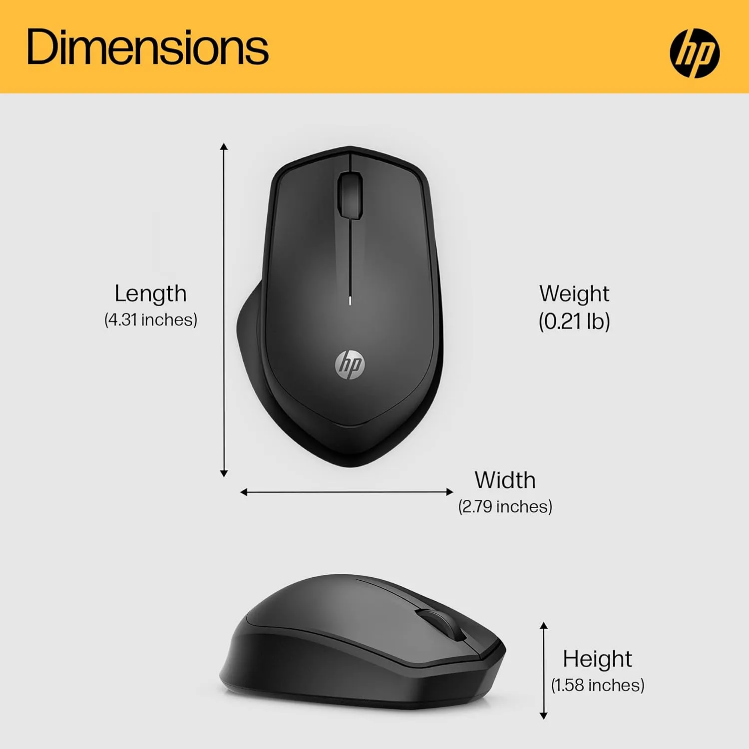 HP 280 Silent Wireless Mouse - Blue Optical Technology, 1600 DPI, Ergonomic Design, USB-A Dongle, Black