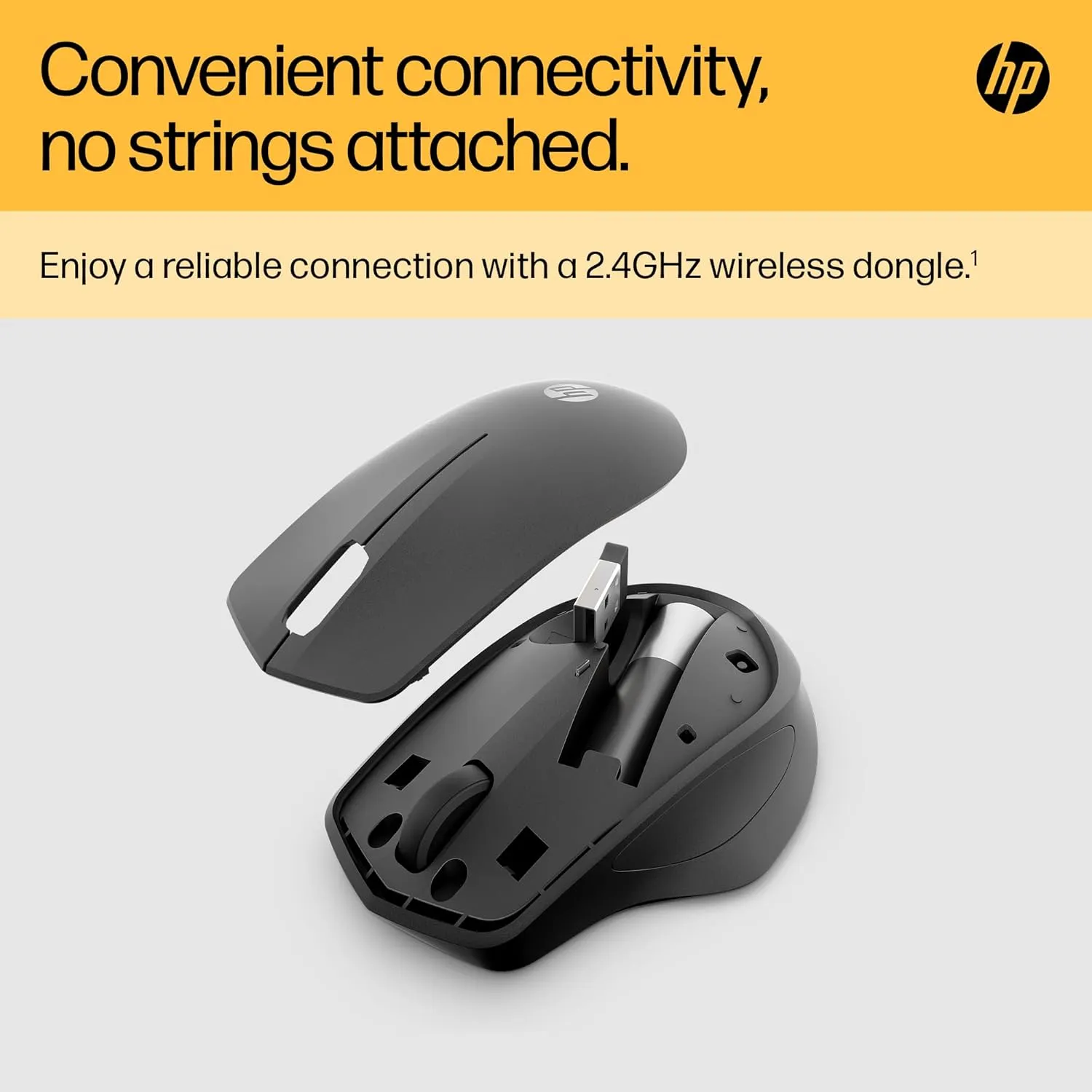 HP 280 Silent Wireless Mouse - Blue Optical Technology, 1600 DPI, Ergonomic Design, USB-A Dongle, Black