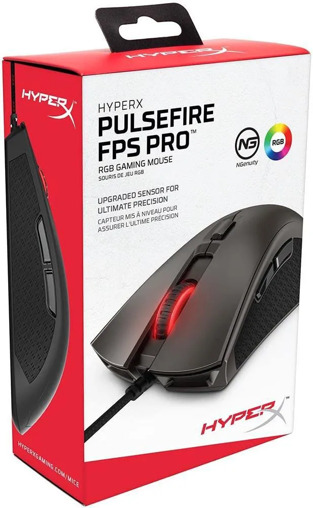 HyperX Pulsefire FPS Pro - Gaming Mouse, Software Controlled RGB Light Effects & Macro Customization, Pixart 3389 Sensor Up to 16,000 DPI, 6 Programmable Buttons, Mouse Weight 95g