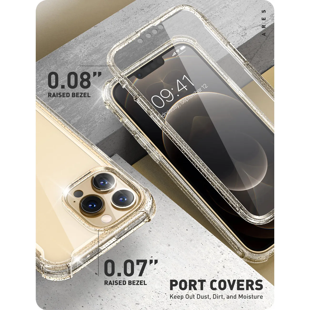 iPhone 13 Pro Max Ares Case - Gold/Glitter