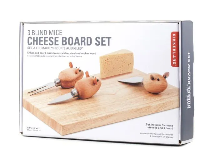 Kikkerland Cheese Board And 3 Mouse Knives