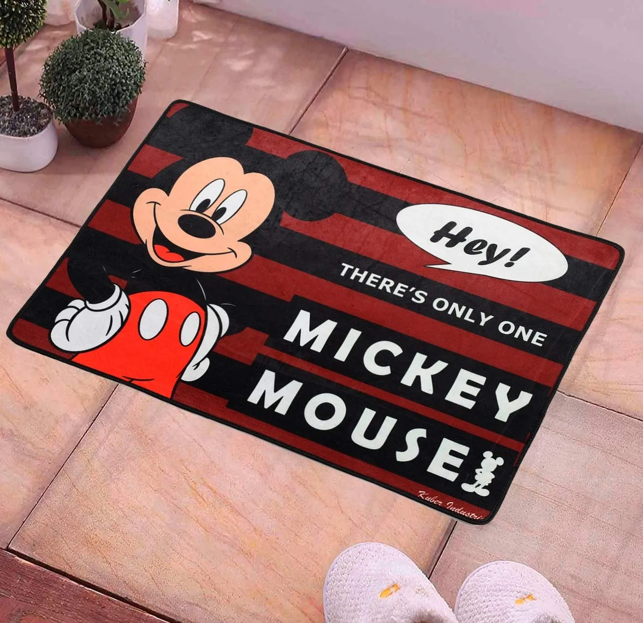 Kuber Industries Disney Team Mickey Mouse Cars 4 Pieces Anti-Slip Door Mat 23"x15" (Maroon & Black & Brown & Royal Blue) - CTKTC46094