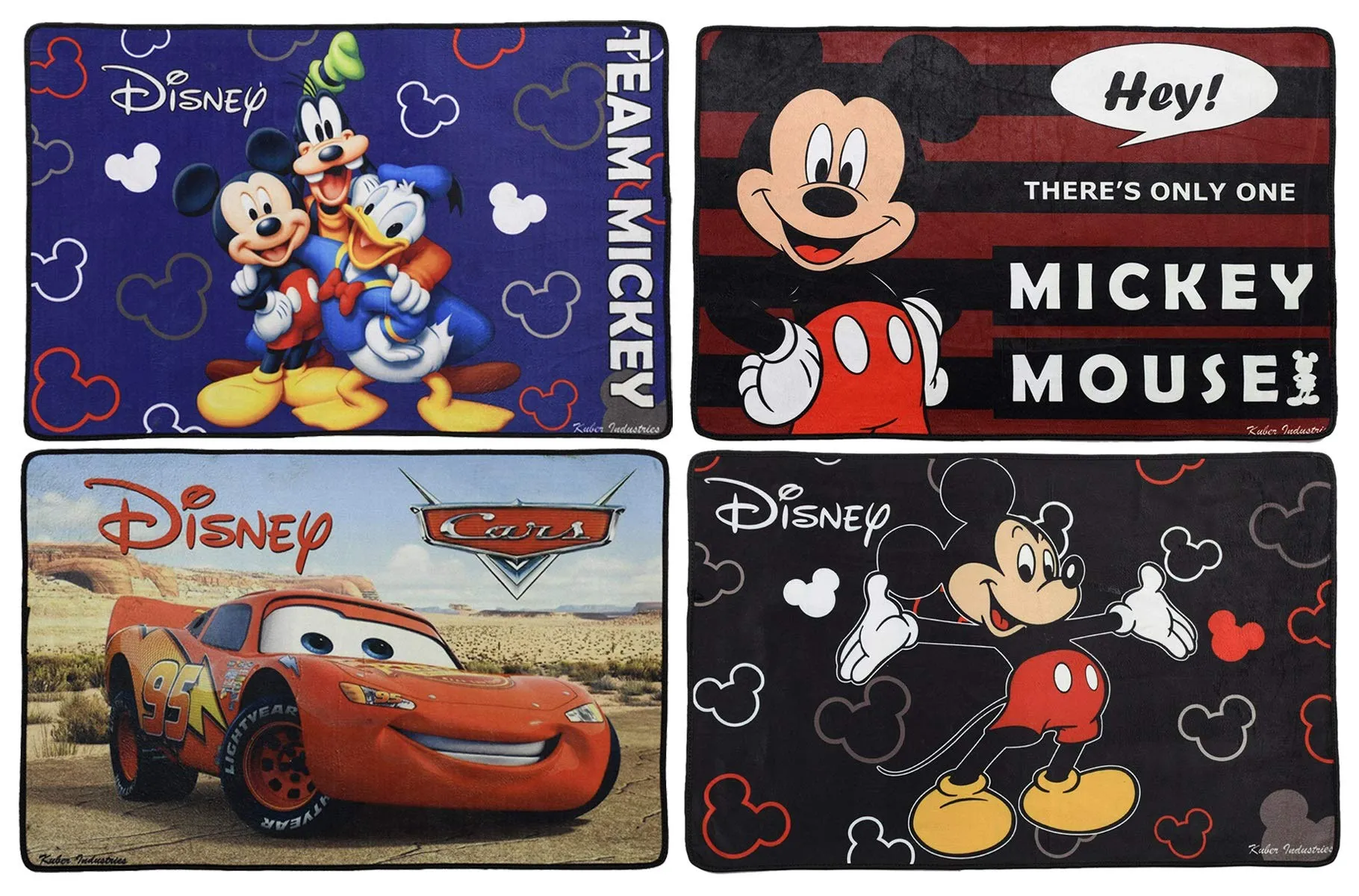 Kuber Industries Disney Team Mickey Mouse Cars 4 Pieces Anti-Slip Door Mat 23"x15" (Maroon & Black & Brown & Royal Blue) - CTKTC46094