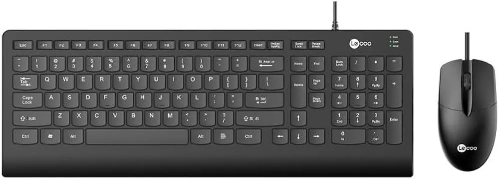 Lecoo Wired Keyboard   Mouse Wired Keyboard &Mouse1200Dpi Mouse  Simpile Design - Black