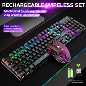 LED Rechargeable Wireless Keyboard Gaming Mouse Sets Rainbow