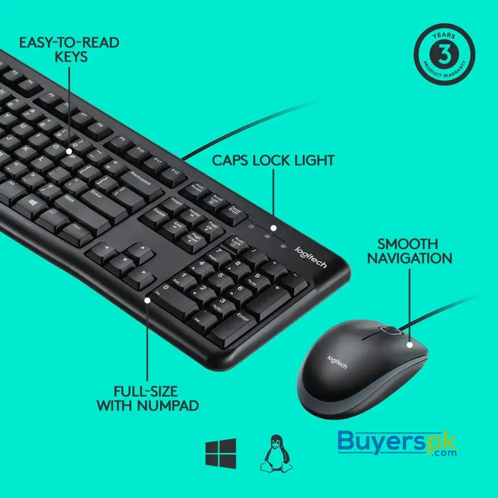 Logitech Desktop Mk120 Wired Keyboard and Usb Mouse Combo