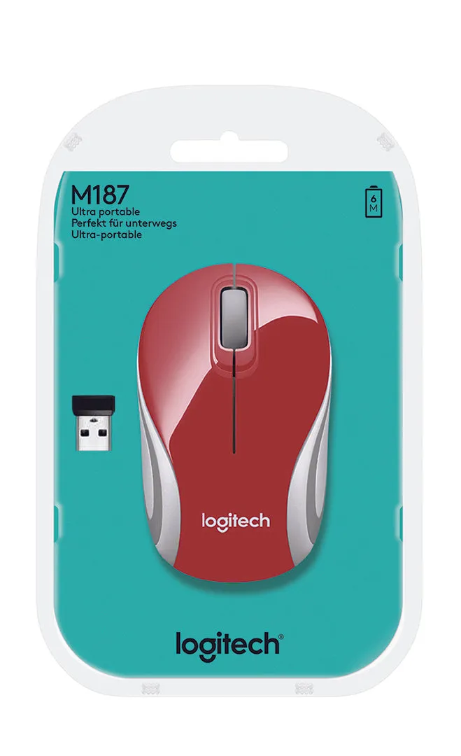 Logitech M187 Wireless Mini Mouse Red