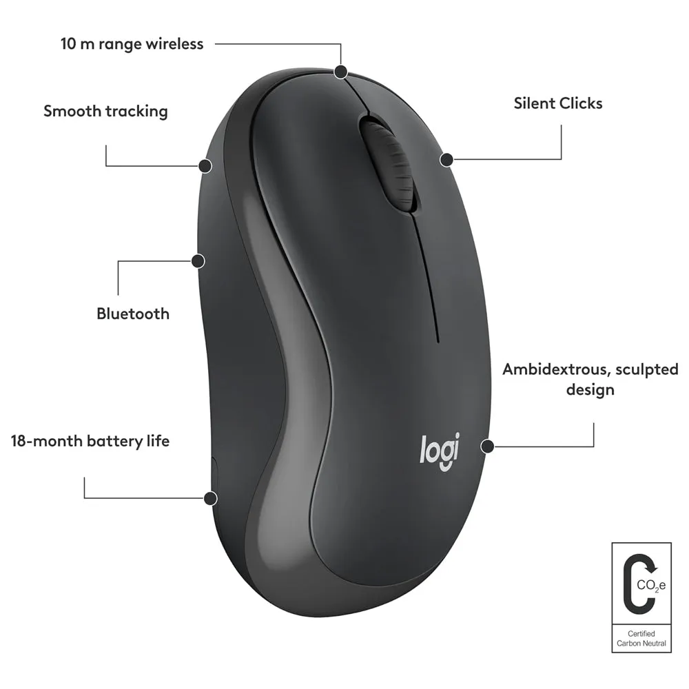 Logitech M240 Wireless Optical Mouse For Business, with Silent Touch Reduced Noise Clicks, 400-4000 DPI, and Logi Bolt and Bluetooth Connectivity for PC and Laptop Computers