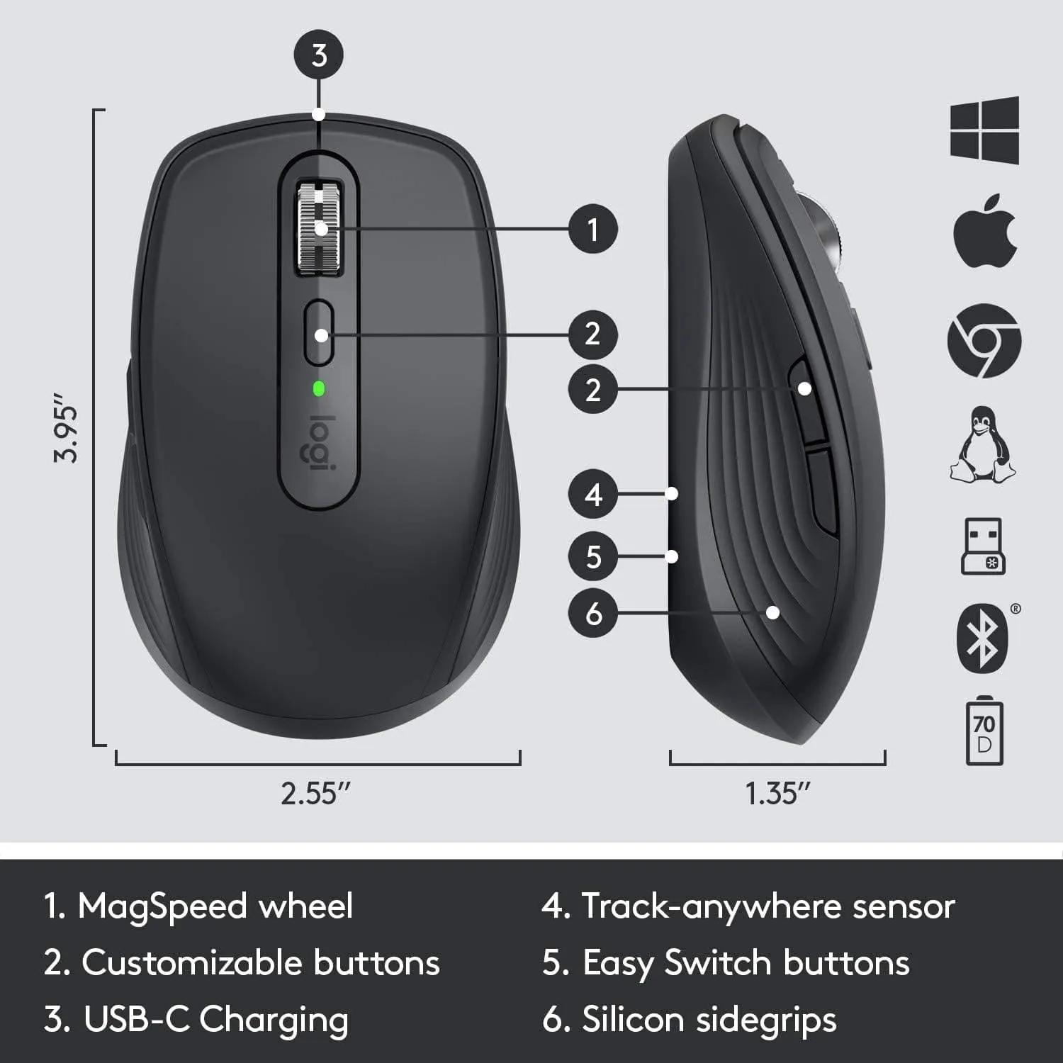 Logitech MX Anywhere 3 Wireless Mouse - Graphite