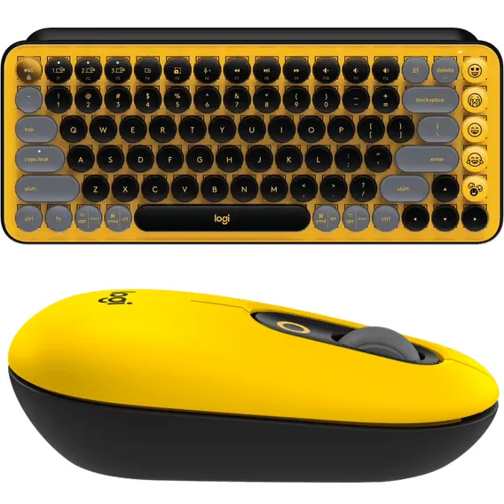 Logitech POP Keys Mouse Wireless Mechanical Keyboard Bundle Set Emoji Blast Yellow