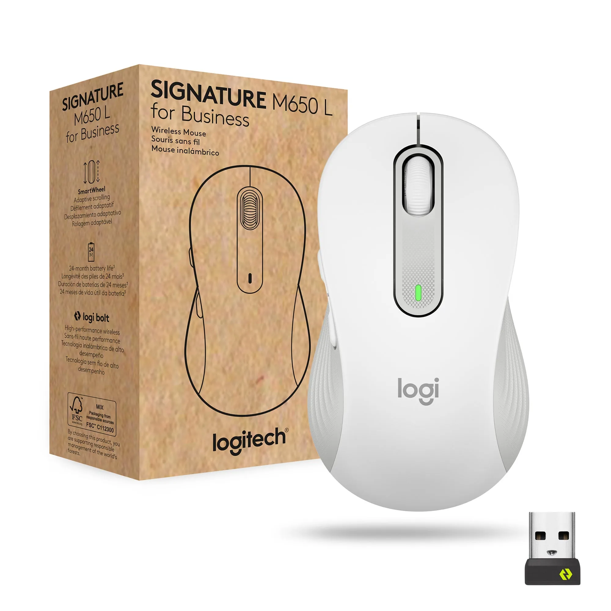 Logitech Signature M650 For Business - Mouse - Wireless - Bluetooth, 2.4 Ghz - Logitech Logi Bolt Usb Receiver - Off-Whi