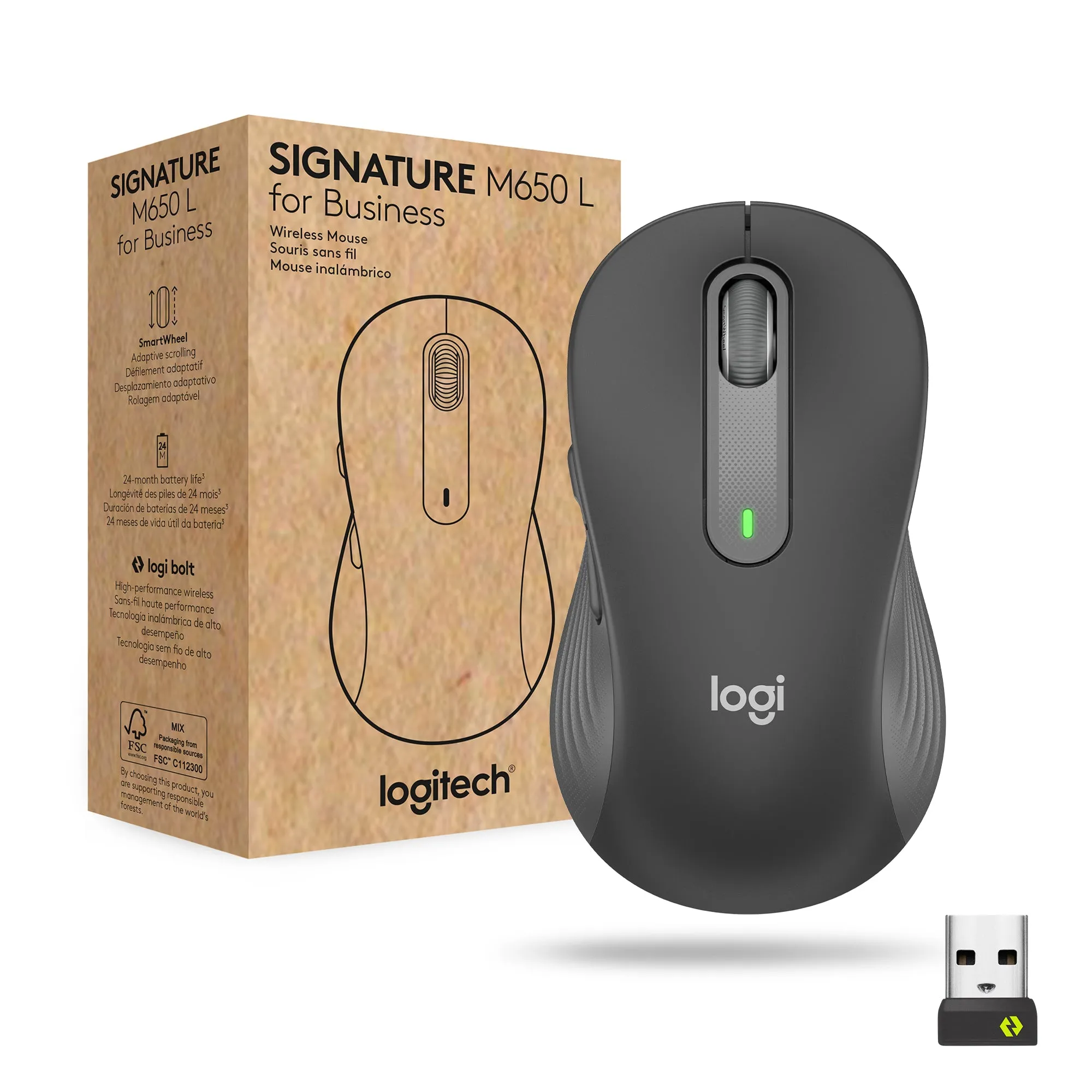 Logitech Signature M650 L For Business - Mouse - Bluetooth, 2.4 Ghz - Graphite