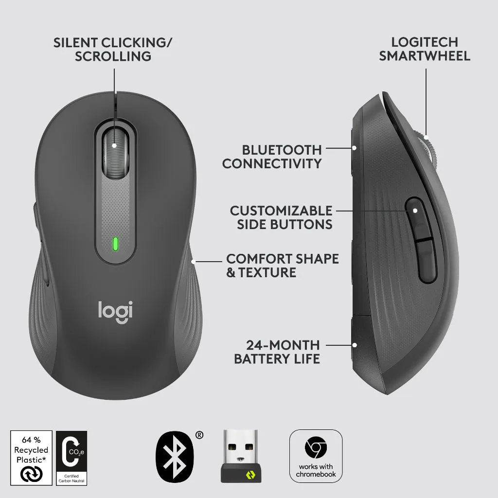 Logitech Signature M650 / M650 L  Wireless Mouse | Silent Touch | Bluetooth Mouse | Silent Clicks