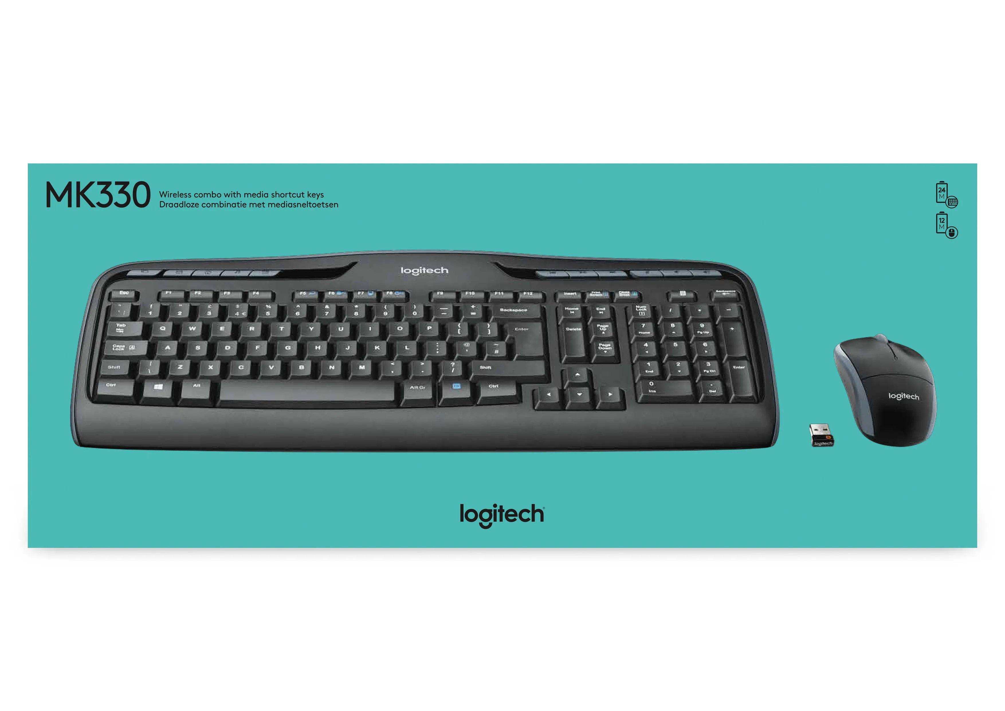 Logitech Wireless Combo Mk330 - Keyboard And Mouse Set - International Nsea - Black