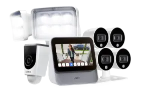 Lorex Smart Home Security Center with Four 1080p Outdoor Wi-Fi Cameras and Wi-Fi Floodlight Camera