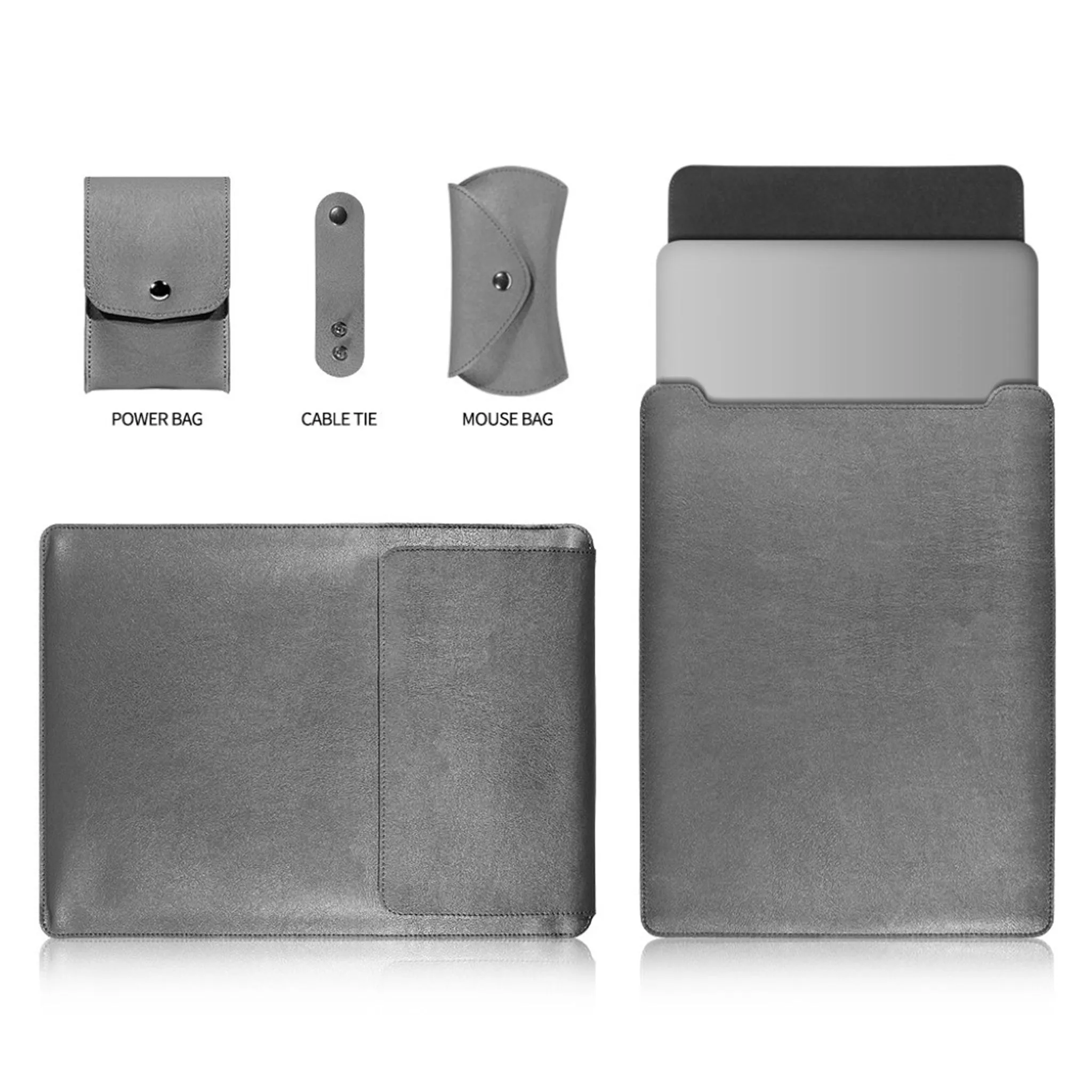 MacBook Pro 15 Touchbar leather pouch case with mouse pad - Grey