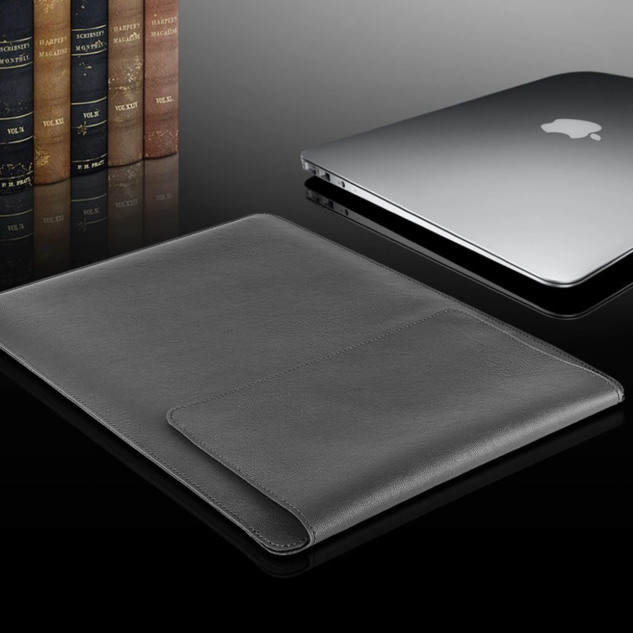 MacBook Pro 15 Touchbar leather pouch case with mouse pad - Grey