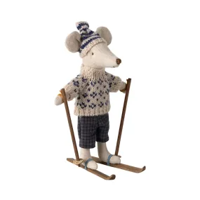 Maileg Winter mouse with ski set, Dad - Blue