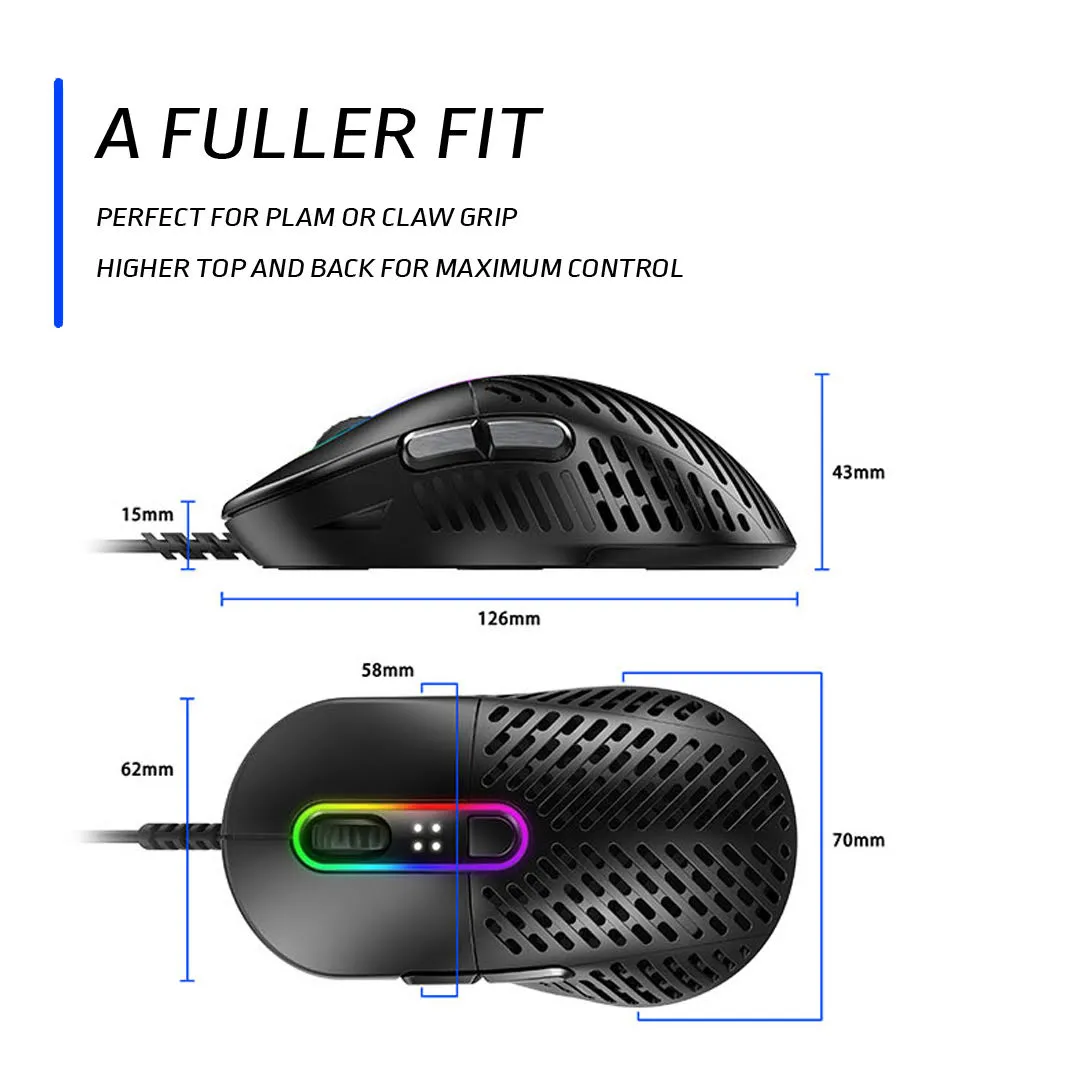 Makalu 67 Lightweight RGB Gaming Mouse - Unique Patented Rib Design Construction - PixArt PAW3370 Sensor - 100% PTFE Mouse Feet