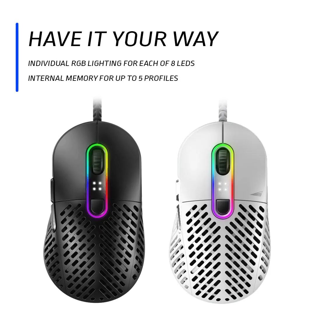 Makalu 67 Lightweight RGB Gaming Mouse - Unique Patented Rib Design Construction - PixArt PAW3370 Sensor - 100% PTFE Mouse Feet