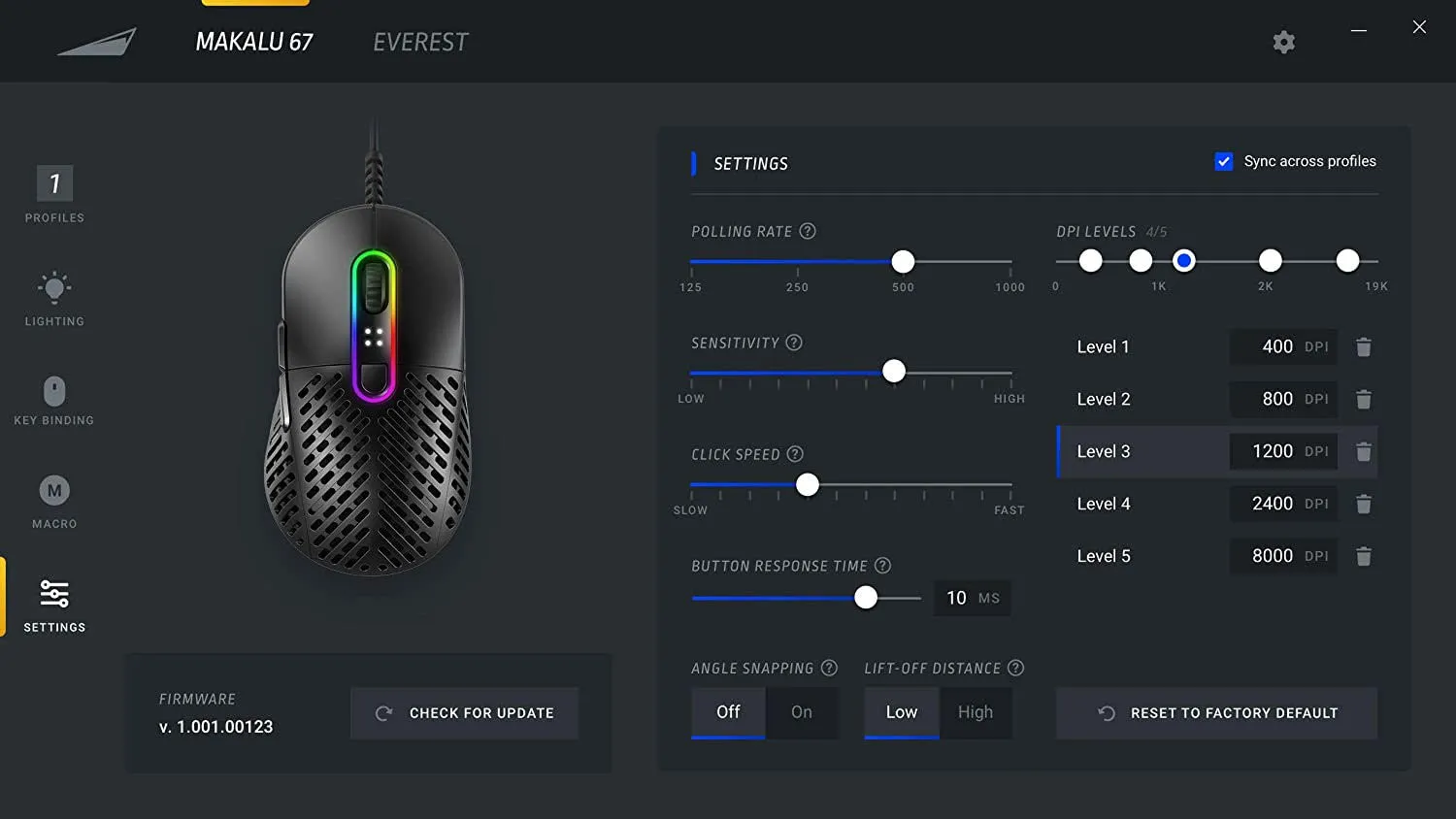 Makalu 67 Lightweight RGB Gaming Mouse - Unique Patented Rib Design Construction - PixArt PAW3370 Sensor - 100% PTFE Mouse Feet