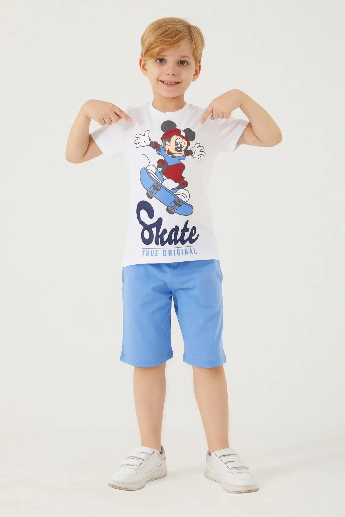 Mickey Mouse Skate White Boys Bermuda Set