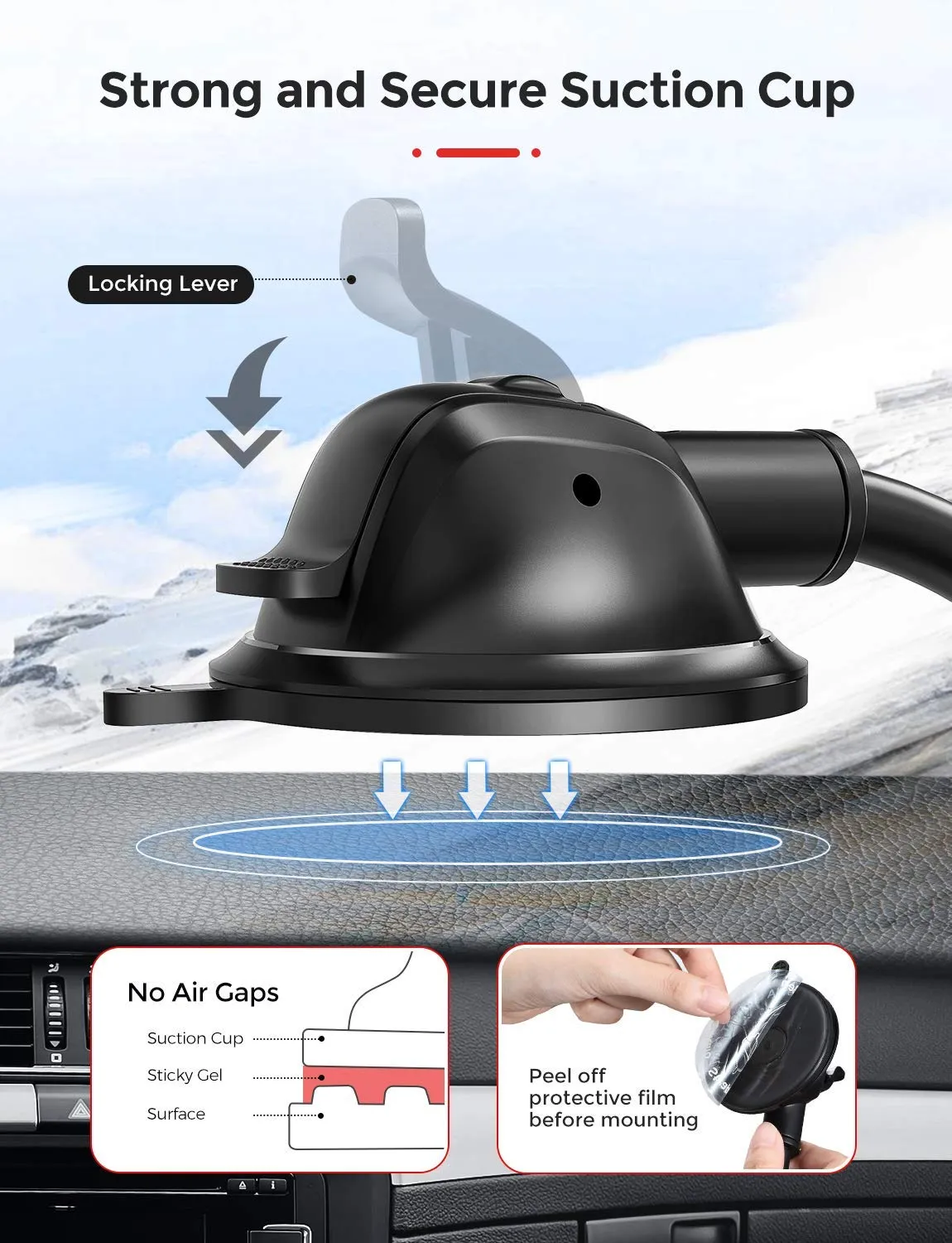 MPOW 139A Car Phone Mount Long Arm Dashboard & Windshield Car Phone Holder