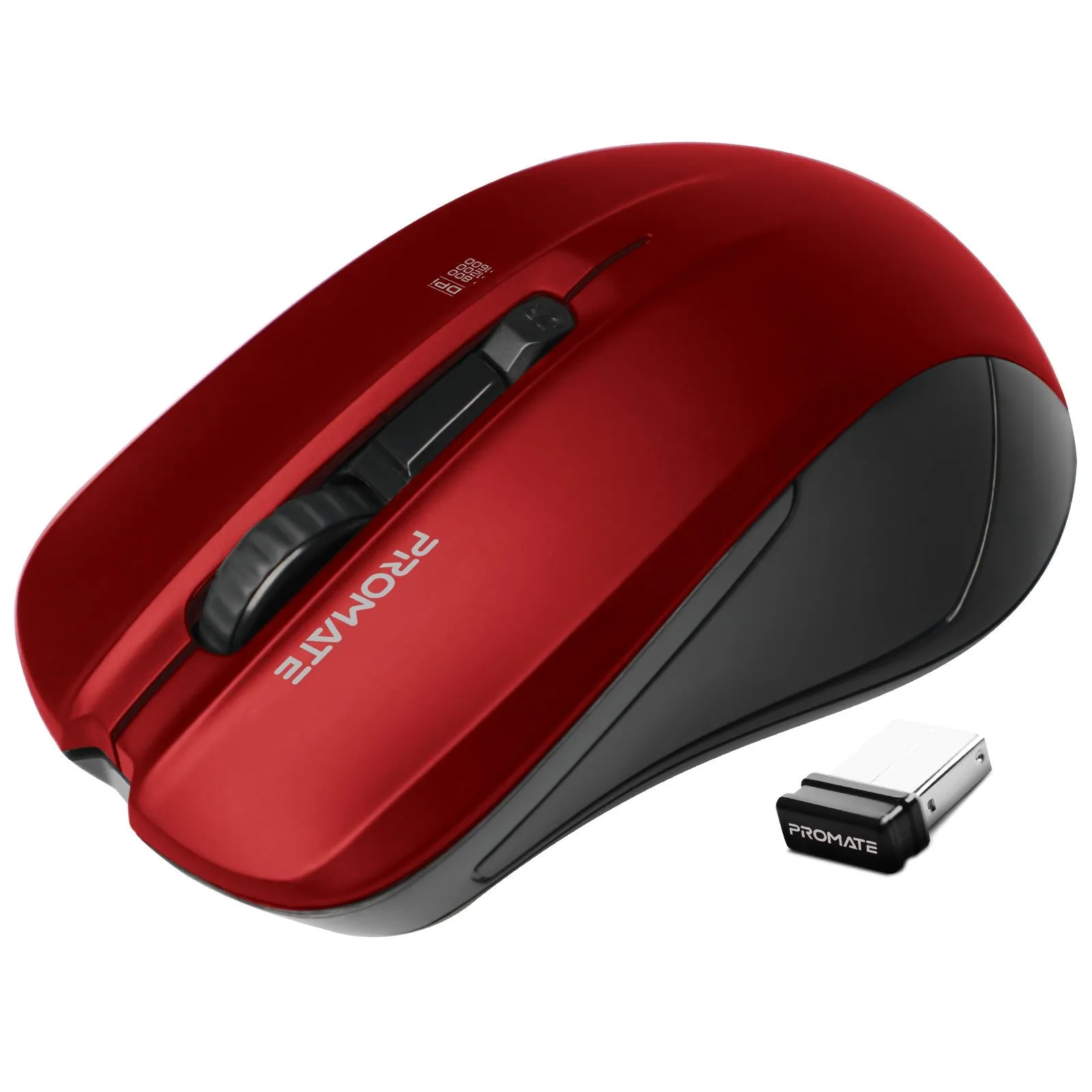 Promate Ergonomic Wireless Mouse, Ambidextrous Design, Red