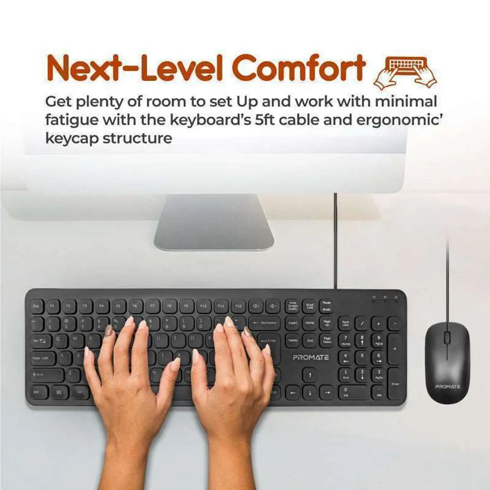 Promate Ultra-thin Wired Keyboard Mouse Combo English