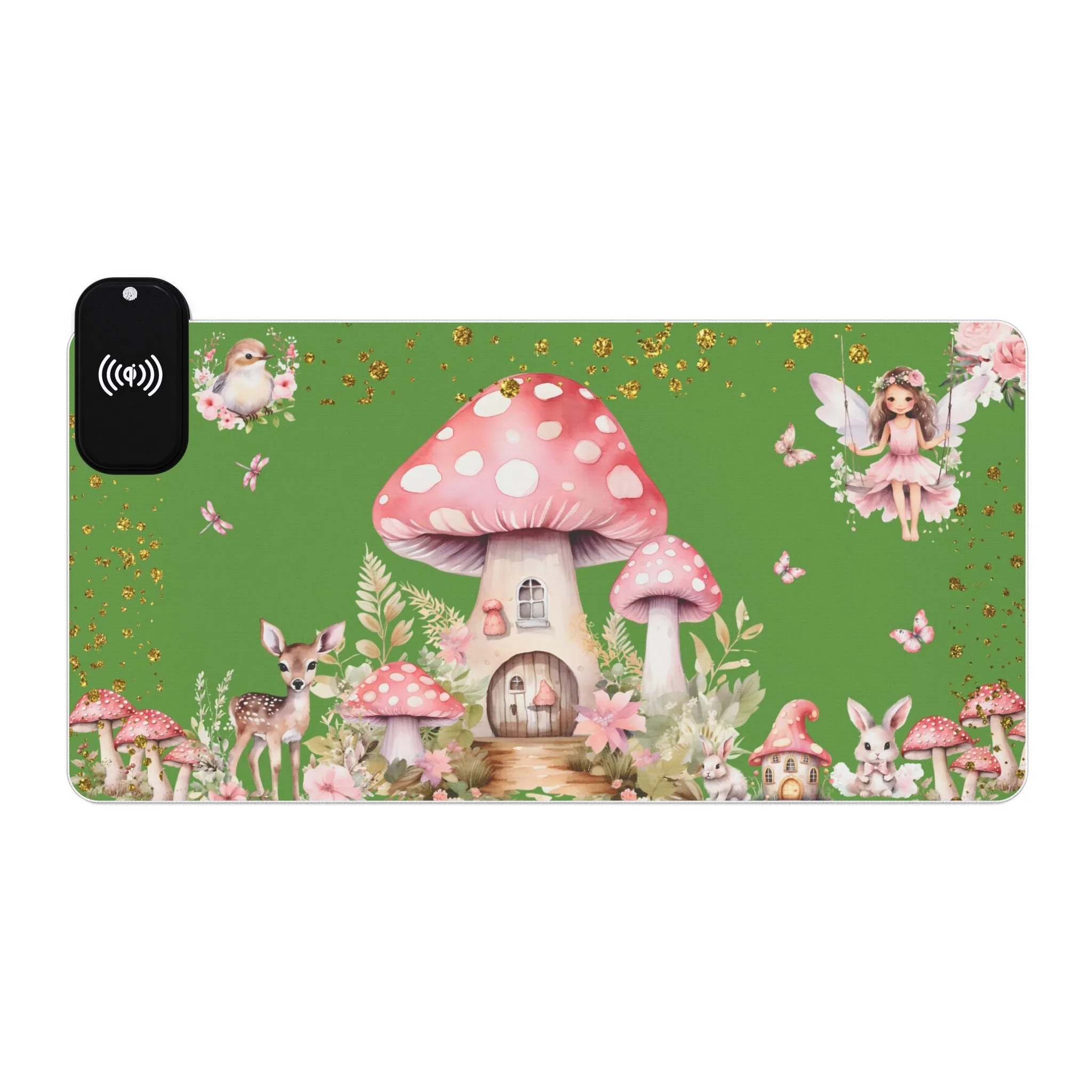 "Green Fairyland" LED Phone Charging  Mouse Pad (White Fairy)