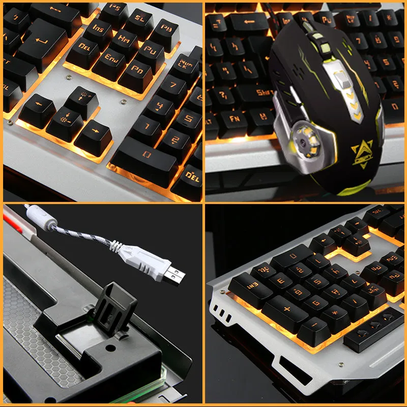 Rainbow Yellow LED Backlight USB Wired Pro Gaming Keyboard Gamer Keyboard 6 Buttons 3200 DPI Pro Gaming Mouse Gamer Mice