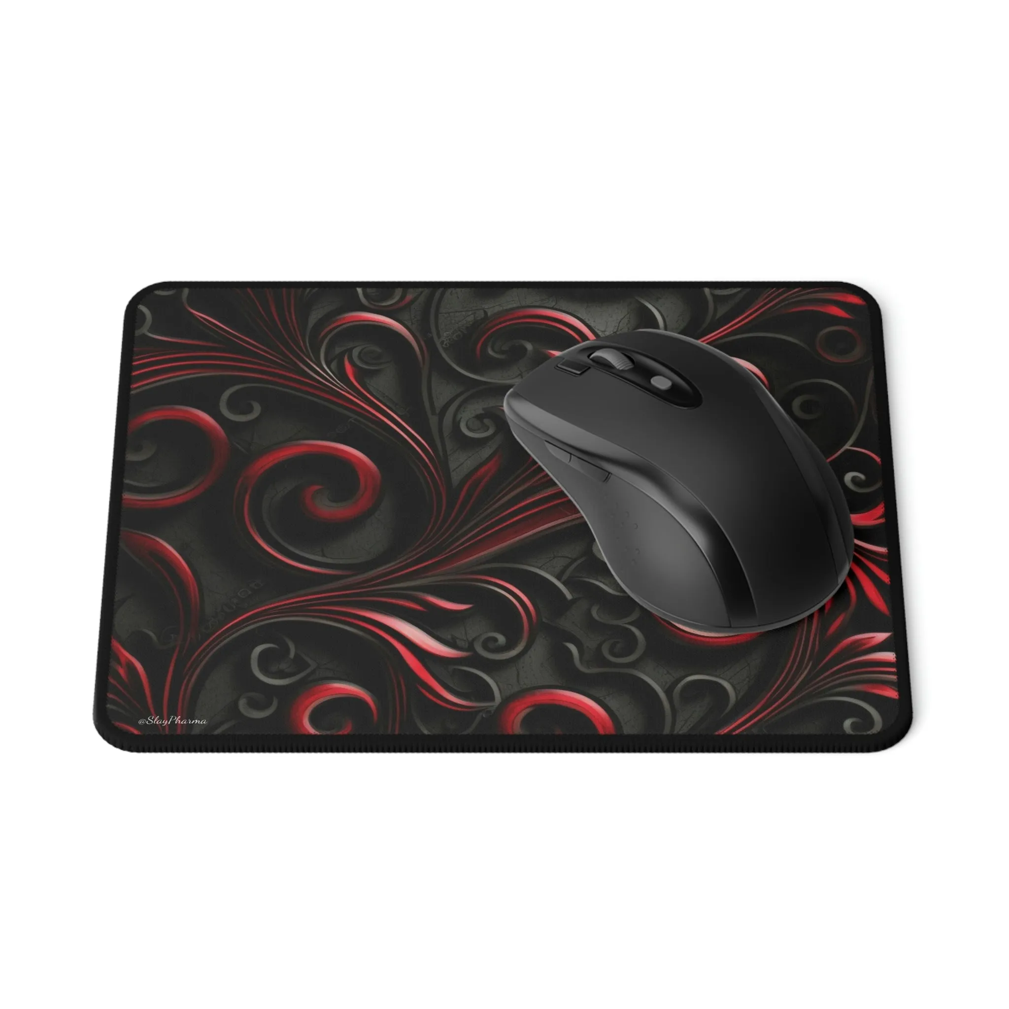 Red and Black Filigree Mouse Pad