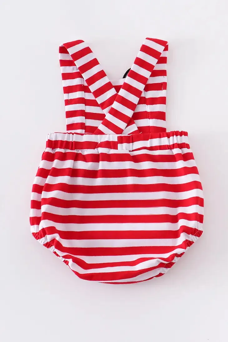 Red Stripe Mickey Mouse Applique Boy Romper