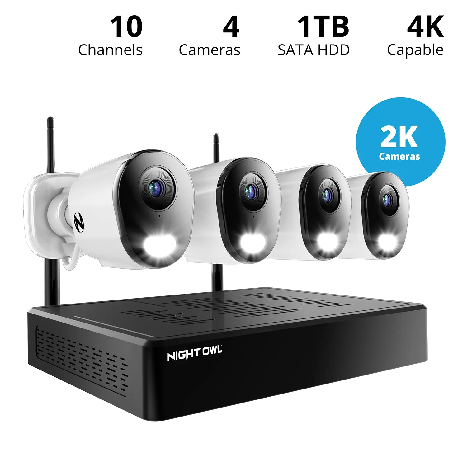 Refurbished 10 Channel 4K Wi-Fi NVR Security System with 1TB Hard Drive and 4 Wi-Fi IP 2K Deterrence Cameras with 2-Way Audio