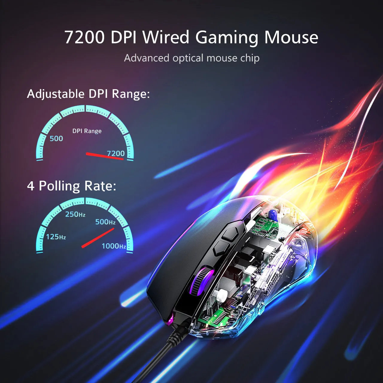 RGB Programmable Gaming Mouse Wired With 72 DPI-Black