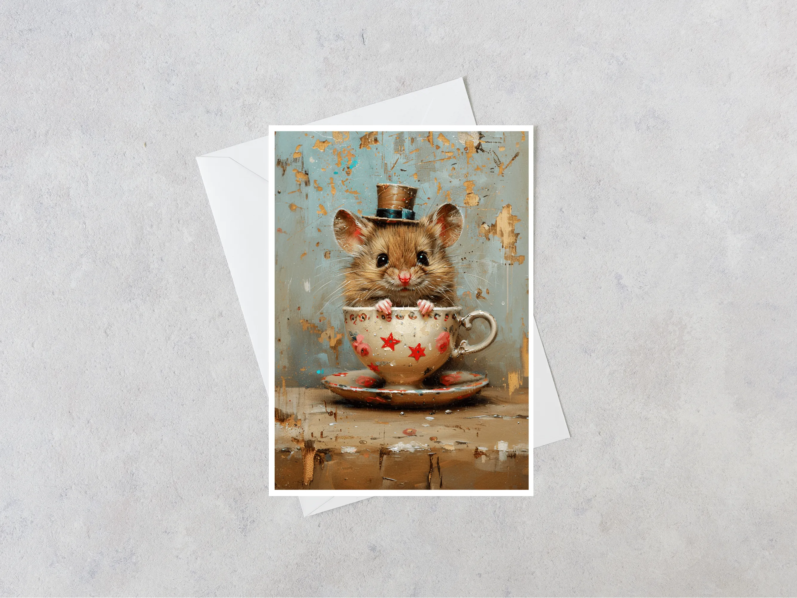 Salty Alyce - Mouse in Star Vintage Cup And Saucer Blank Card 106AS