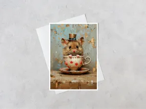 Salty Alyce - Mouse in Star Vintage Cup And Saucer Blank Card 106AS