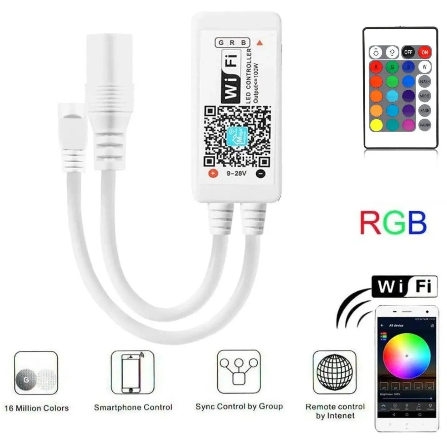 Smart WiFi IR Controller for RGB Led Strip Light with 21 Keys Remote, Compatible with Alexa & Google