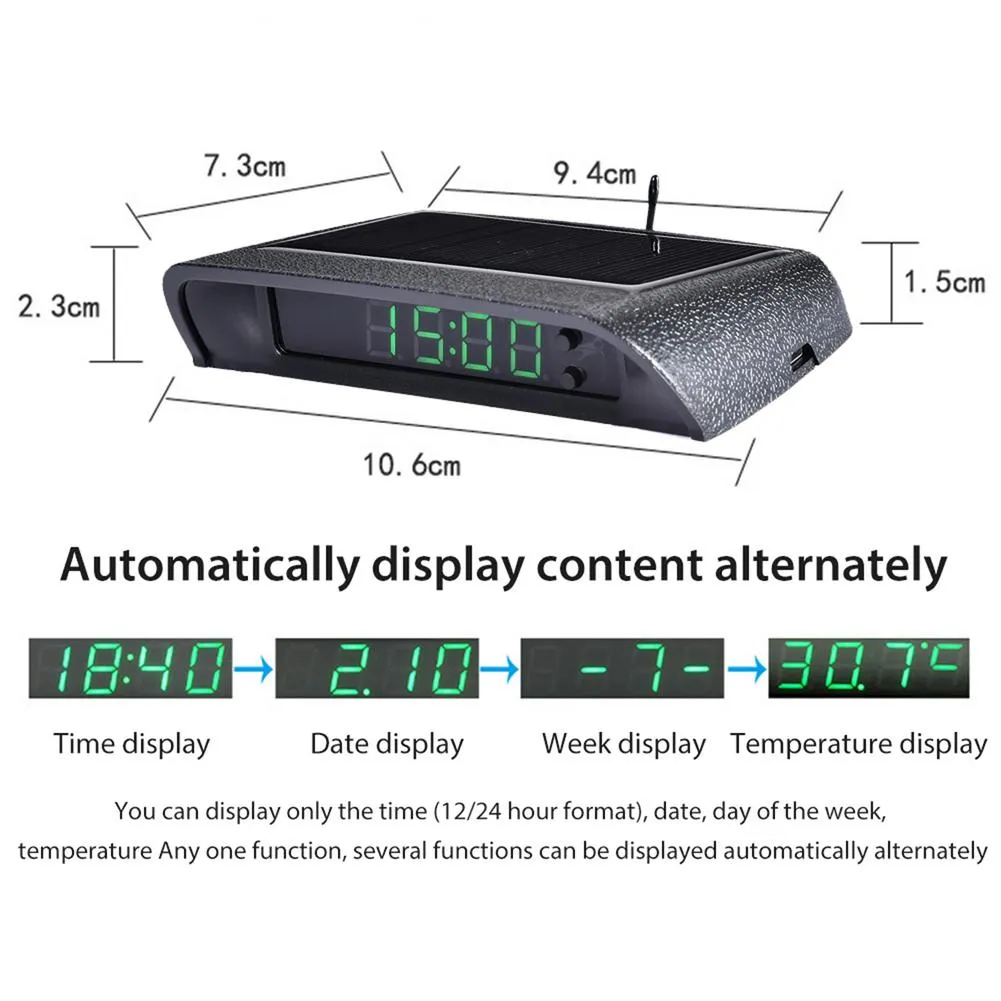 Solar Powered Car Dashboard Digital Clock