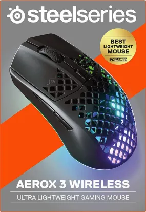 SteelSeries Mouse Aerox 3 Wireless 2022 - Super Light Gaming Mouse - 18,000 CPI TrueMove Air Optical Sensor - Ultra-Lightweight 68g Water Resistant Design - 200 Hour Battery Life – Onyx