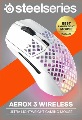 SteelSeries Mouse Aerox 3 Wireless 2022 - Super Light Gaming Mouse - 18,000 CPI TrueMove Air Optical Sensor - Ultra-Lightweight 68g Water Resistant Design - 200 Hour Battery Life – Snow