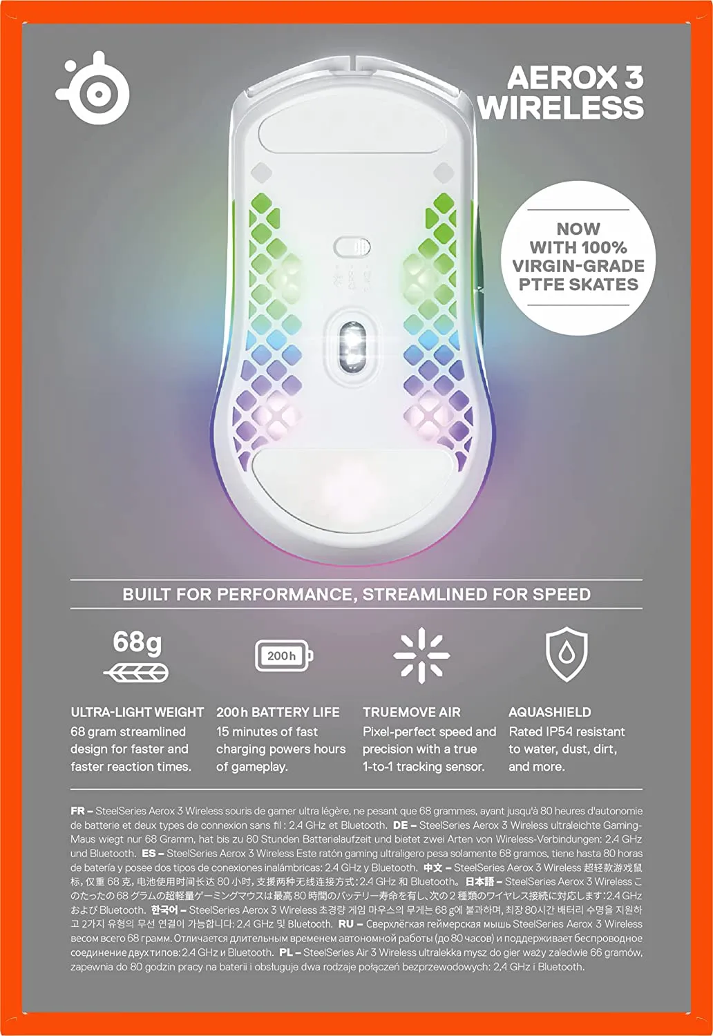 SteelSeries Mouse Aerox 3 Wireless 2022 - Super Light Gaming Mouse - 18,000 CPI TrueMove Air Optical Sensor - Ultra-Lightweight 68g Water Resistant Design - 200 Hour Battery Life – Snow