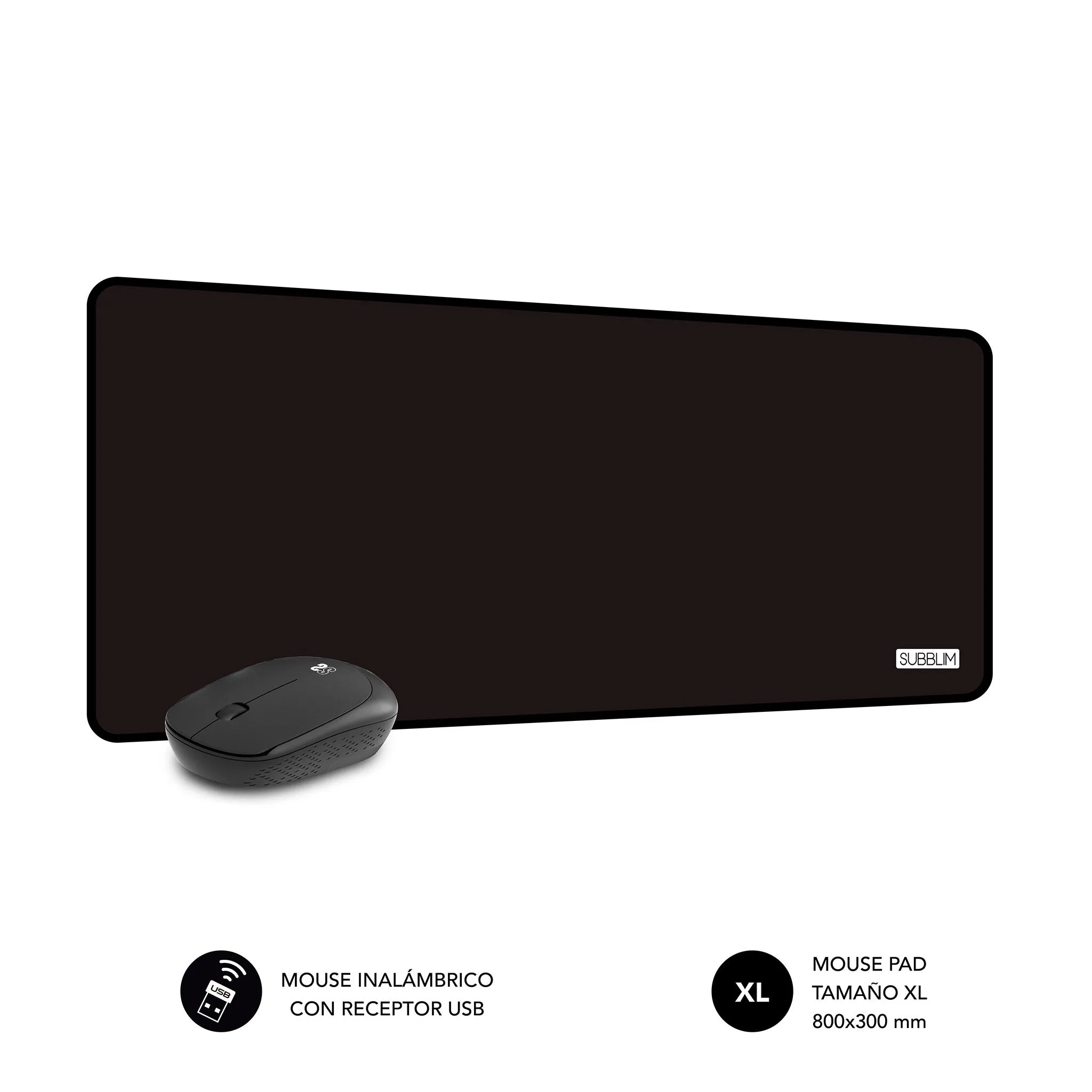 Subblim Mouse Pad Harmony Pack Xl   Wireless Mouse Black Submp-03Hp001