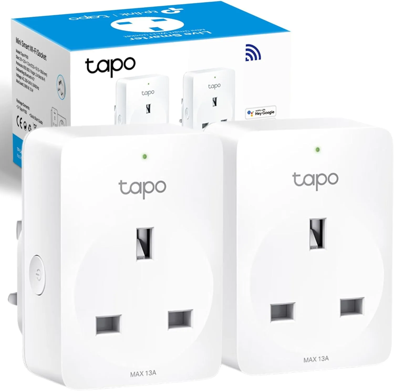 Tapo P100 Wi-Fi Smart Plug (2-Pack) – Alexa & Google Home Compatible, No Hub Required, Wireless Smart Socket