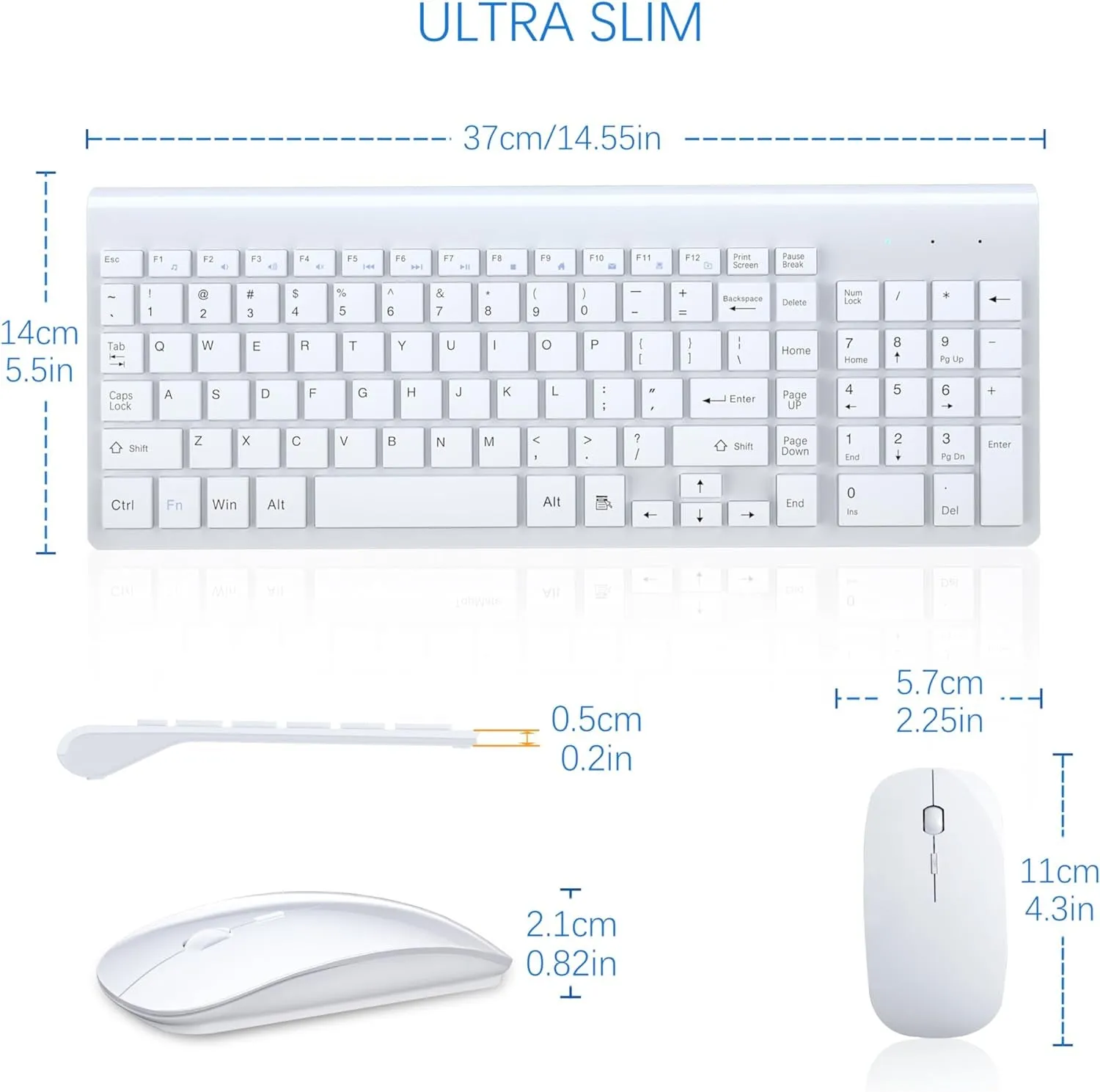 Topmate Wireless Keyboard and Mouse Ultra Slim Combo, 2.4G Silent Compact USB Mouse and Scissor Switch Keyboard Set with Cover, 2 AA and 2 AAA Batteries, for Pc/Laptop/Windows/Mac - White