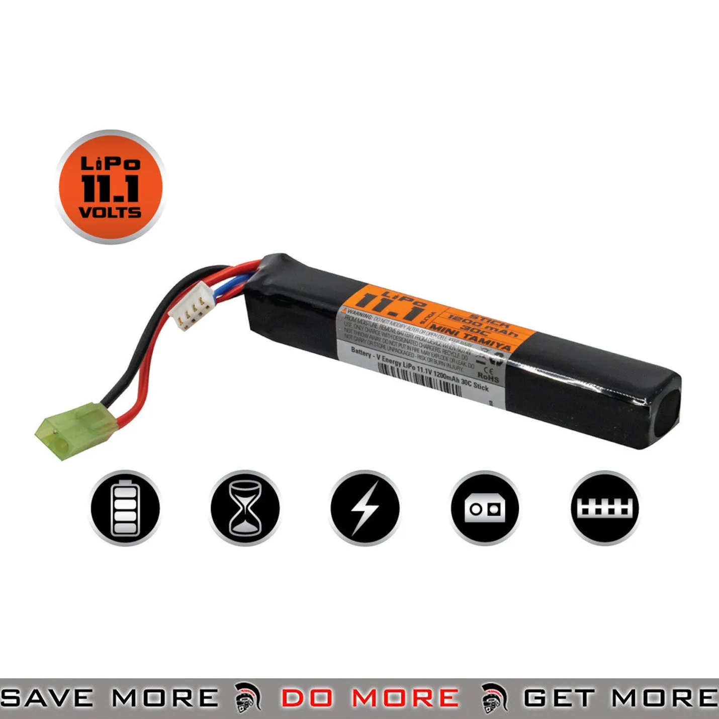 Valken 11.1v 1200mAh 30C Stick Type High Performance Lithium Battery for Airsoft Electric Guns