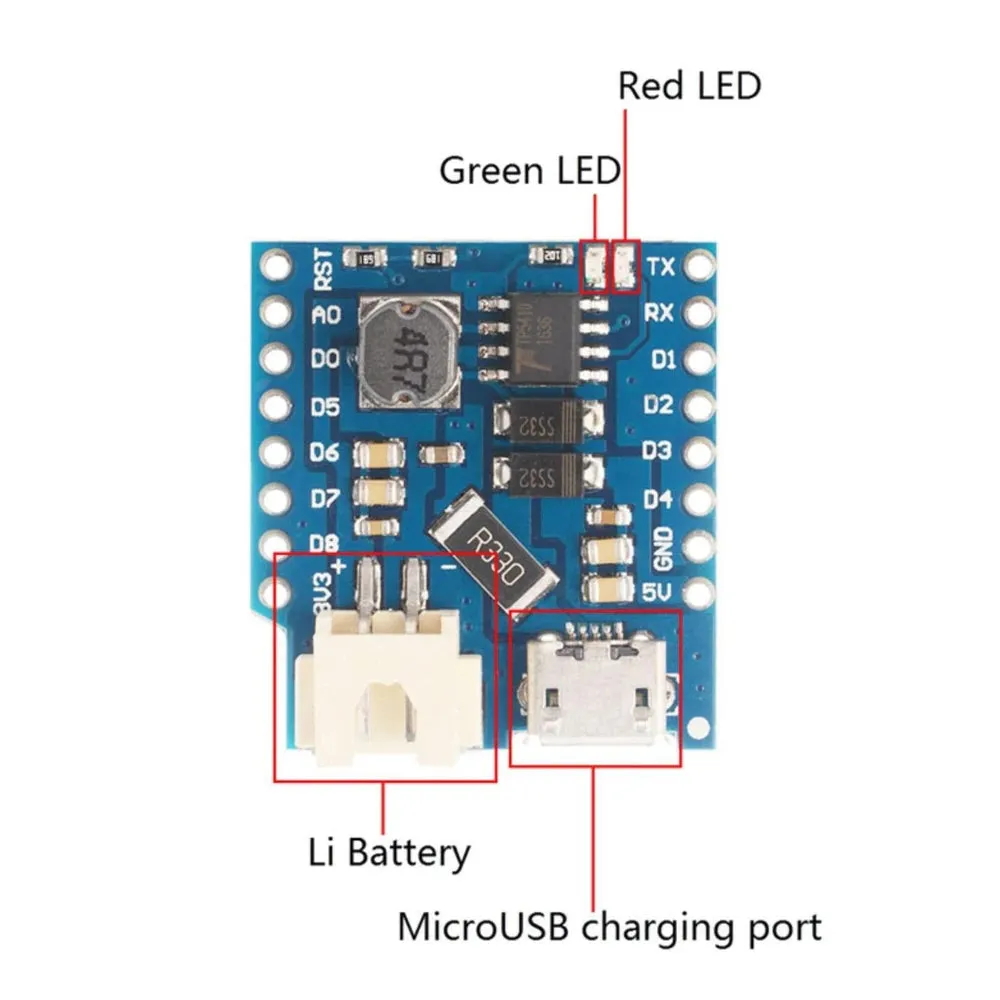 WeMos D1 Lithium Battery Charger Board with Mini USB